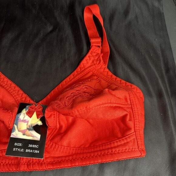 Red Bra 28C No Underwire Soft Comfortable Fit With Embroidered Floral Grapes - Picture 3 of 10